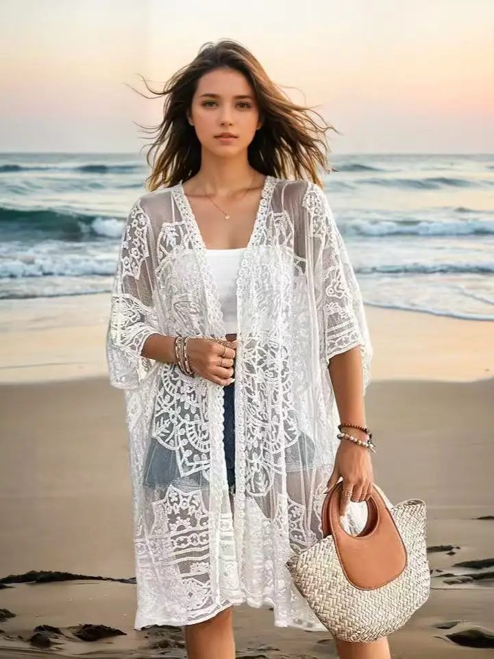 Swimwears Batwing Sleeve Cardigan Women Covers Ups Loose Fit Solid Lace Casual Summer Beach Style Slight Strech 2026 Spliced
Swimwears Batwing Sleeve Cardigan Women Covers Ups Loose Fit Solid Lace Casual Summer Beach Style Slight Strech 2026 Spliced