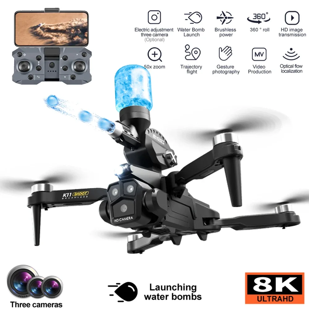K11Max drone brushless motor three-camera aerial photography quadcopter launches water bomb remote control airplane toy
K11Max drone brushless motor three-camera aerial photography quadcopter launches water bomb remote control airplane toy