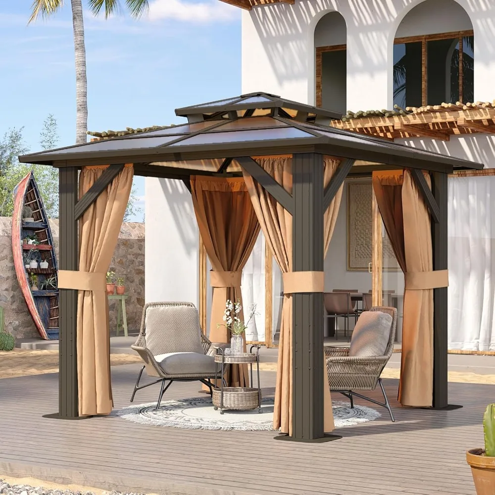 Hardtop Gazebo, Aluminum Frame Permanent Pavilion with Curtains and Netting, Outdoor Polycarbonate Double Roof Canop
Hardtop Gazebo, Aluminum Frame Permanent Pavilion with Curtains and Netting, Outdoor Polycarbonate Double Roof Canop