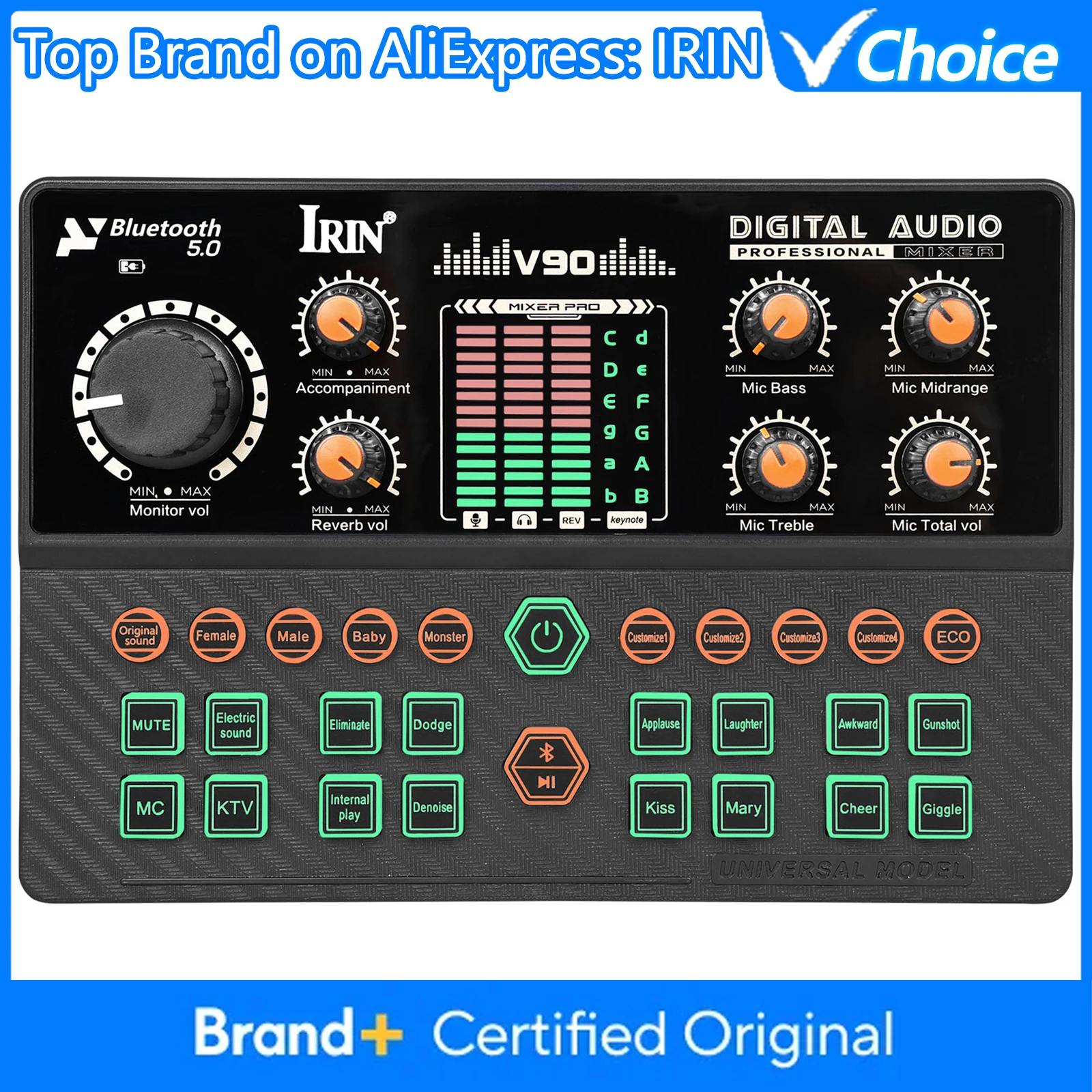 IRIN V90 Gaming Audio Mixer Streaming Mixer with Audio Interface BT Sound Board Voice Changer Sound Card for PC Phone Live
IRIN V90 Gaming Audio Mixer Streaming Mixer with Audio Interface BT Sound Board Voice Changer Sound Card for PC Phone Live