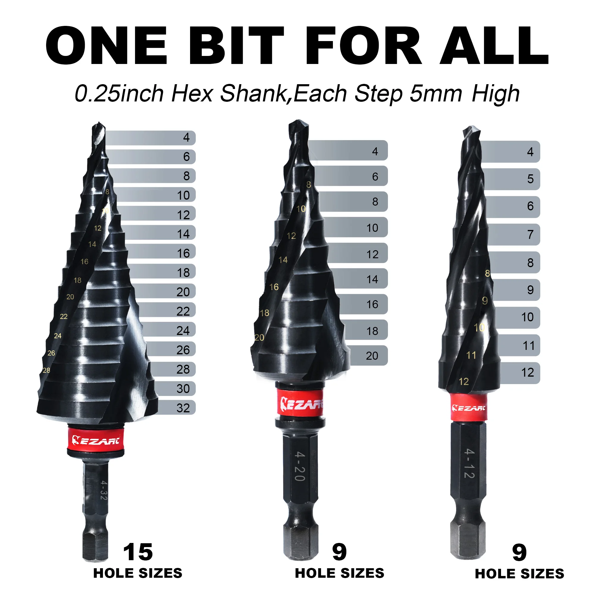 EZARC HSS Step Drill Bit AlTiN Coated for Metal Stainless Steel Metric No Splintering Spiral Flute Unibit Step Drill Smooth Cut
EZARC HSS Step Drill Bit AlTiN Coated for Metal Stainless Steel Metric No Splintering Spiral Flute Unibit Step Drill Smooth Cut