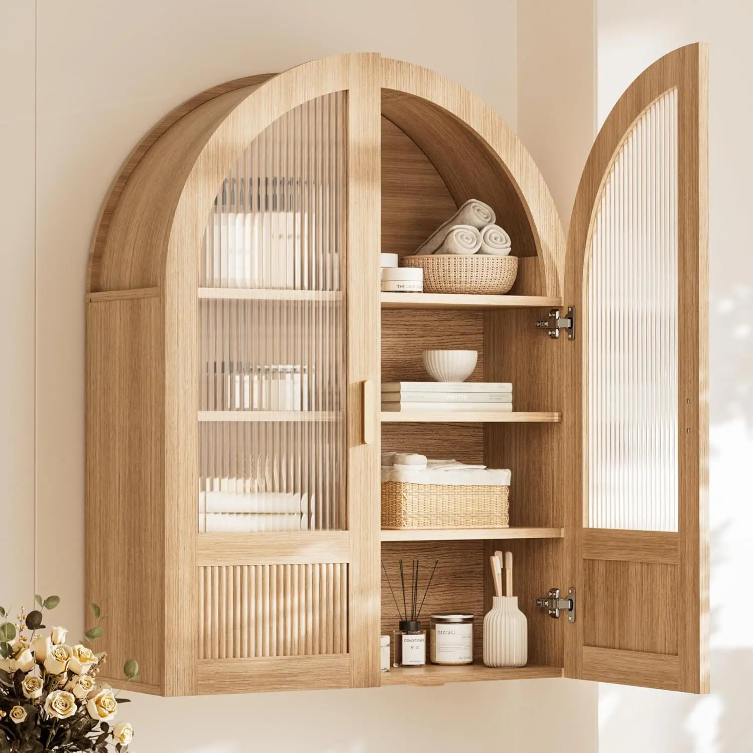 4-Tier Arched Bathroom Wall Cabinet with Adjustable Wood Shelves, Over the Toilet Storage Cabinet
4-Tier Arched Bathroom Wall Cabinet with Adjustable Wood Shelves, Over the Toilet Storage Cabinet