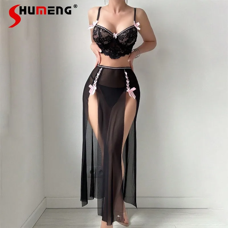 Sexy See Through Slit Brief Sets for Women Charming Temptation Three Piece Pajamas Suit Female Black Lace Underwear Outfits
Sexy See Through Slit Brief Sets for Women Charming Temptation Three Piece Pajamas Suit Female Black Lace Underwear Outfits