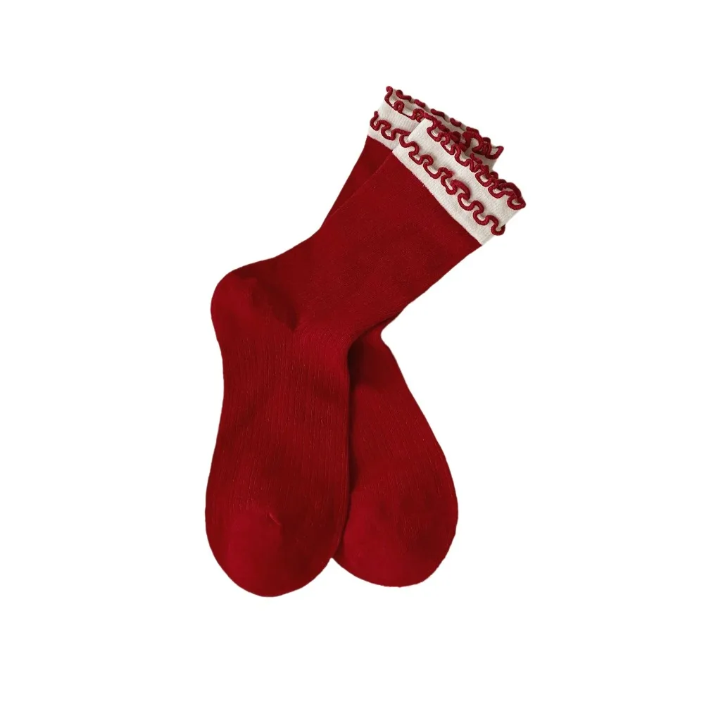Festive Red Color Sweet Girl Socks Double Layer Cotton Mid Tube Socks Breathable Comfortable Bow Socks New Year
Festive Red Color Sweet Girl Socks Double Layer Cotton Mid Tube Socks Breathable Comfortable Bow Socks New Year