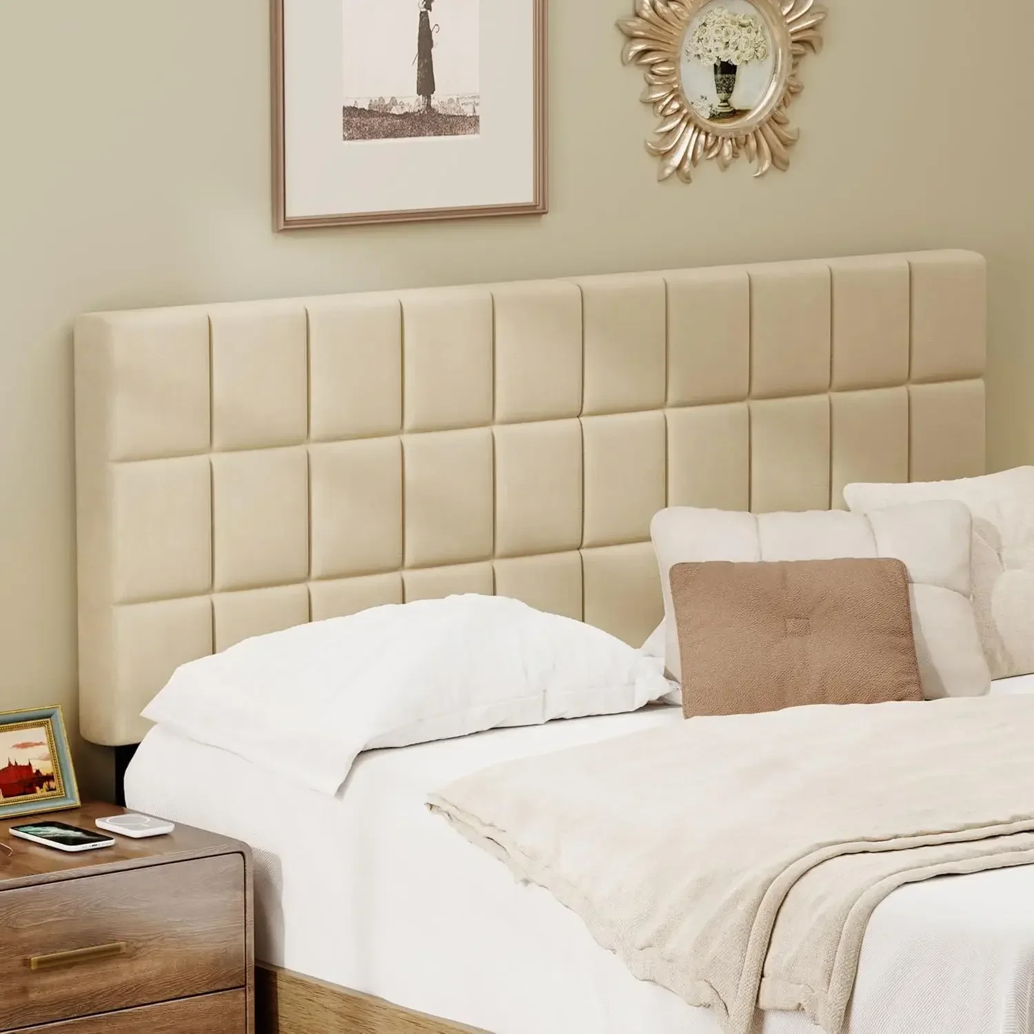 Velvet Upholstered Tufted King Size Headboard,Wood Head Board with Metal Legs, Adjustable Height from 42” to 56”
Velvet Upholstered Tufted King Size Headboard,Wood Head Board with Metal Legs, Adjustable Height from 42” to 56”