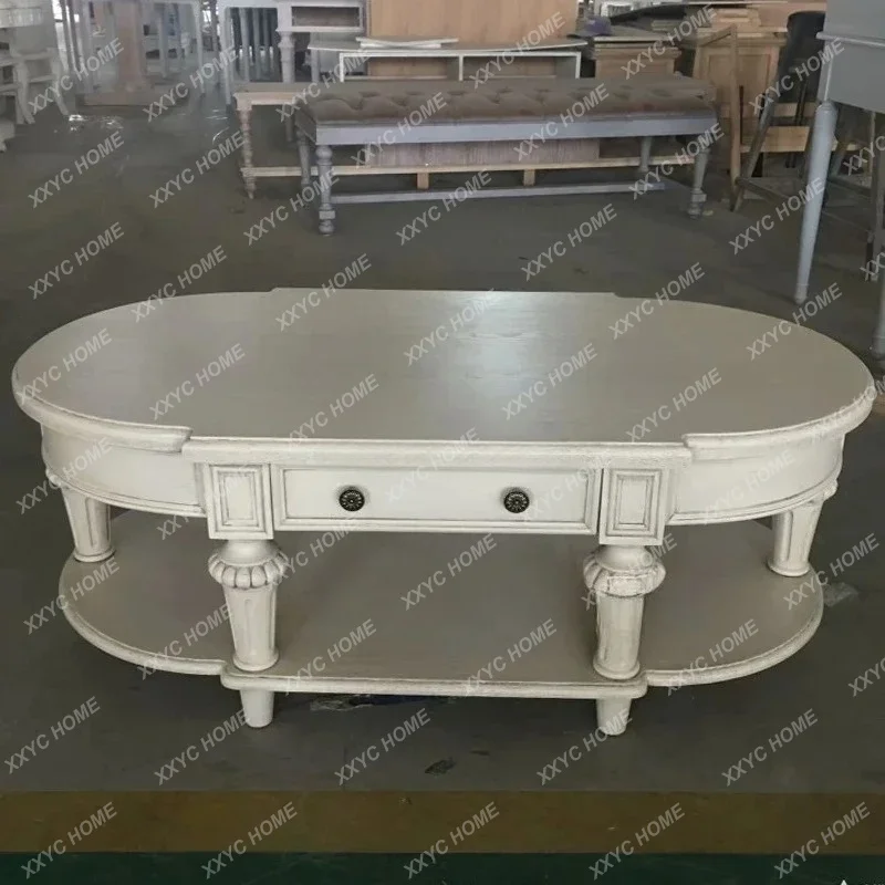 L country oval white coffee table all solid wood retro old living room carved tea table
L country oval white coffee table all solid wood retro old living room carved tea table