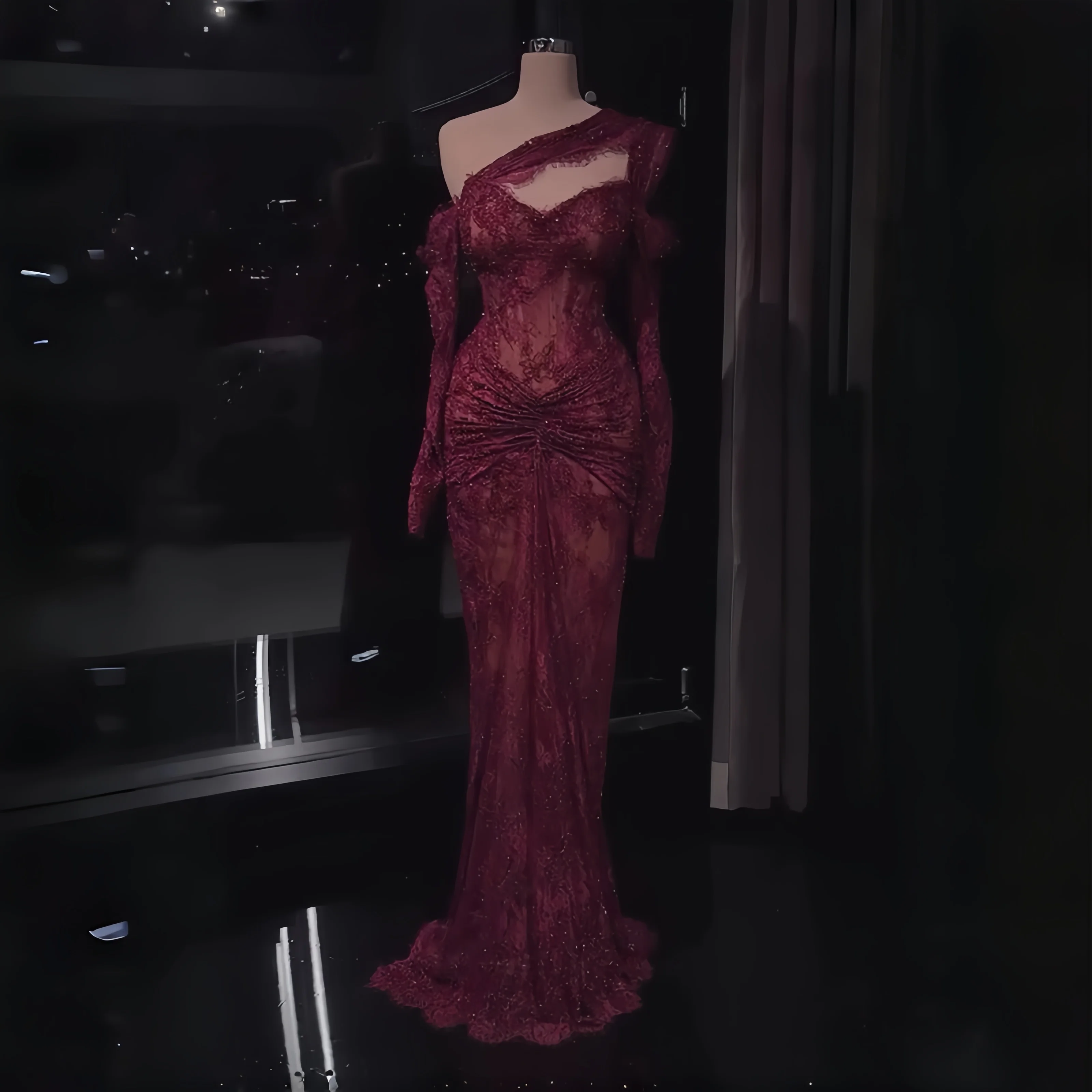 2026 Luxury Wine Red Lace Beaded Mermaid Evening Dress One Shoulder Ruched Formal Party Gown Customized
2026 Luxury Wine Red Lace Beaded Mermaid Evening Dress One Shoulder Ruched Formal Party Gown Customized