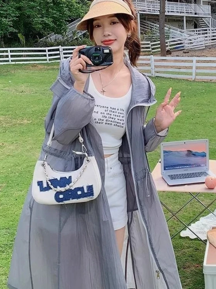 Long Sleeve Thin Jacket Women Loose Overcoat Sun Protection Clothing Female 2025 Summer New Hooded Mid-Length Windbreaker
Long Sleeve Thin Jacket Women Loose Overcoat Sun Protection Clothing Female 2025 Summer New Hooded Mid-Length Windbreaker