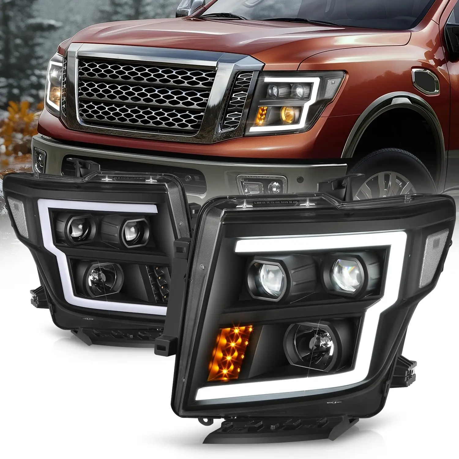 Светодиодные фары DRL в сборе, совместимые с Nissan Titan (XD 2016-2024 гг.), замена галогенных фар со светодиодным проектором ближнего света,
Светодиодные фары DRL в сборе, совместимые с Nissan Titan (XD 2016-2024 гг.), замена галогенных фар со светодиодным проектором ближнего света,