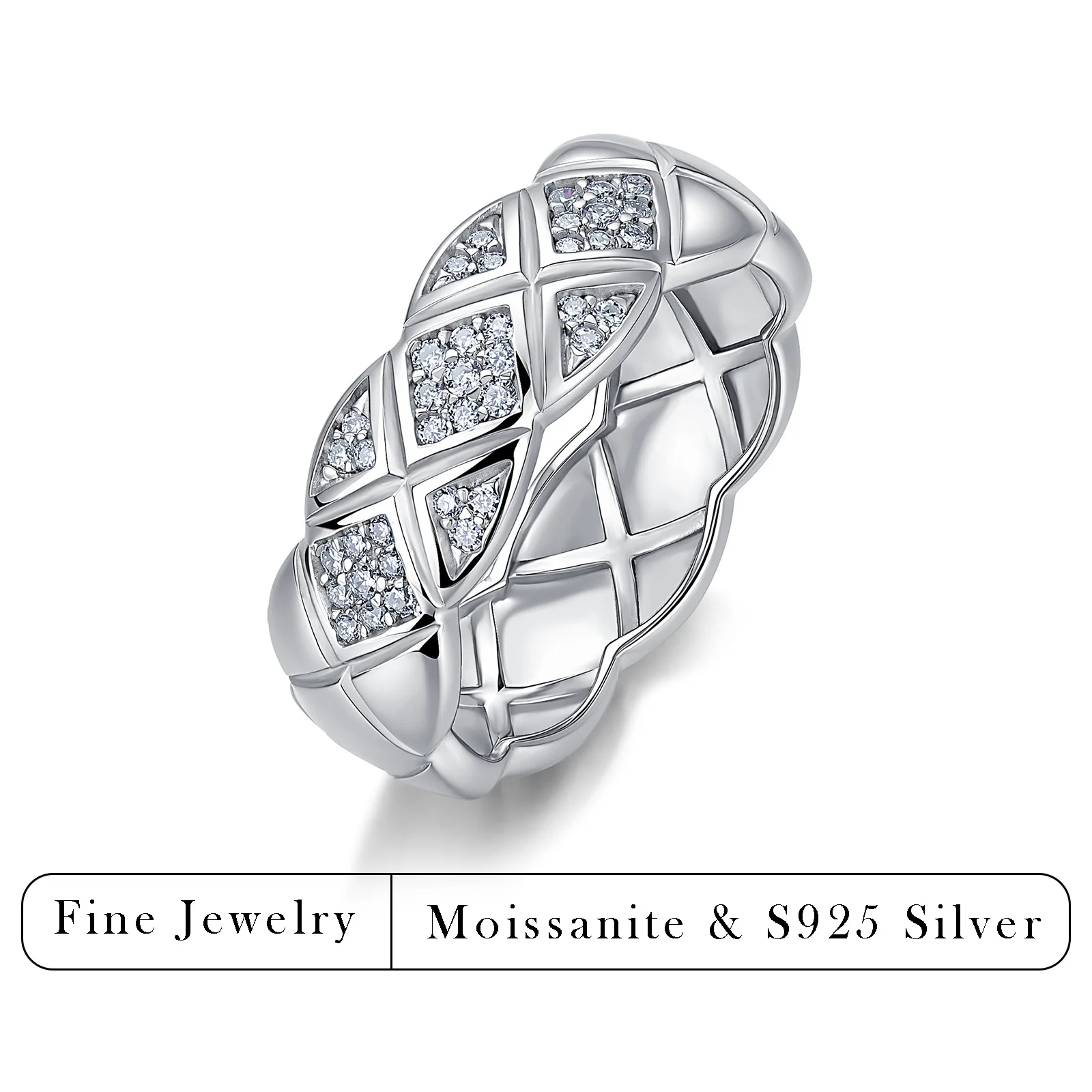 0.22CTW Moissanite Rhombus Grid Ring S925 Sterling Silver Wide Band for Women Jewelry
0.22CTW Moissanite Rhombus Grid Ring S925 Sterling Silver Wide Band for Women Jewelry