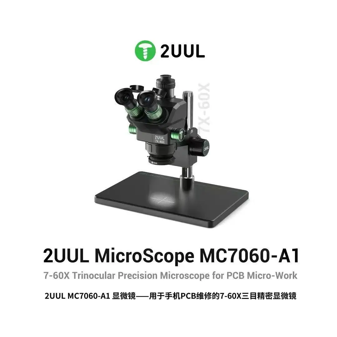 2UUL MC7060-A1 Microscope 7-60X Trinocular Precision Micsocope for Mobile Phone PCB Micro-Work Repair Tool
2UUL MC7060-A1 Microscope 7-60X Trinocular Precision Micsocope for Mobile Phone PCB Micro-Work Repair Tool