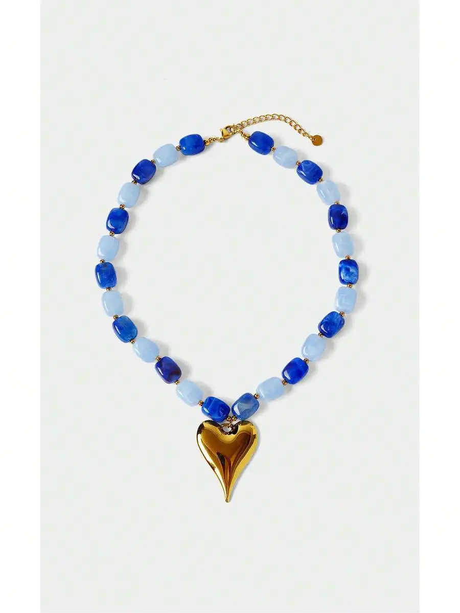 Blue Beaded Pendant Necklace With Heart Charm Stylish Bohemian Fashion Jewelry For Women
Blue Beaded Pendant Necklace With Heart Charm Stylish Bohemian Fashion Jewelry For Women