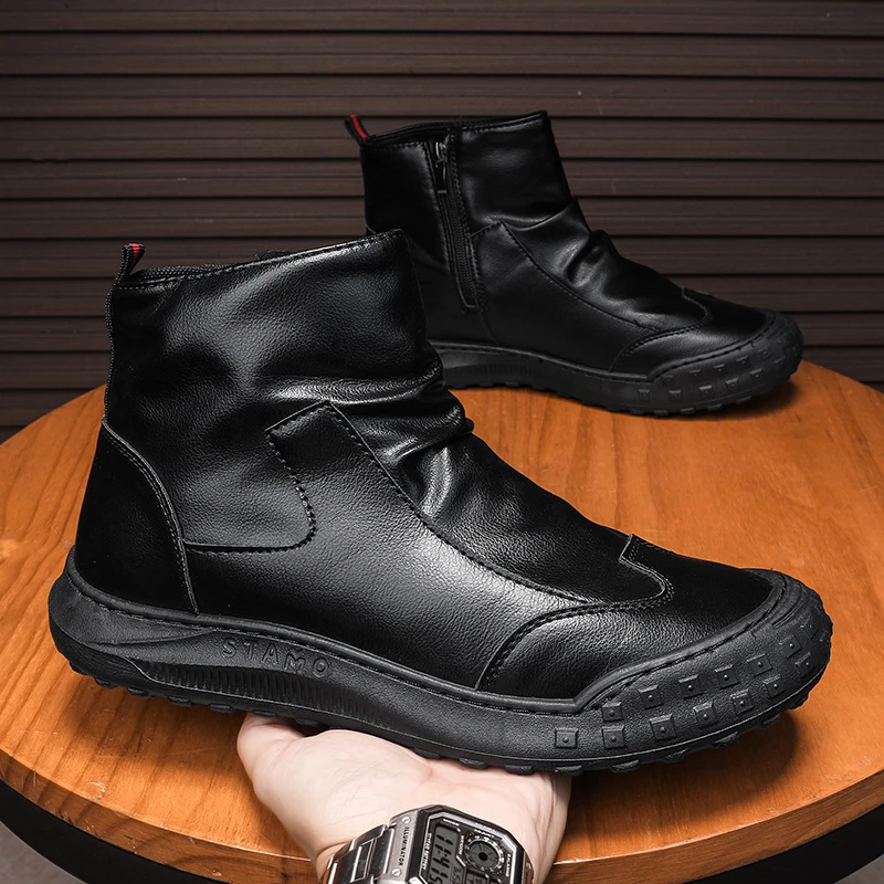 Men's Leather Boots High Cut Workwear Shoes Summer Flat Zipper Pleated Non Slip Comfort Thick Soled Wear-resistant Fashion Boots
Men's Leather Boots High Cut Workwear Shoes Summer Flat Zipper Pleated Non Slip Comfort Thick Soled Wear-resistant Fashion Boots