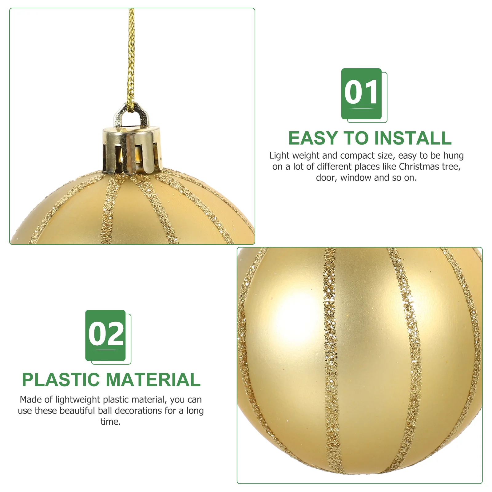 42 Pcs Christmas Ball Ornaments Hanging Decors Wreath Plastic Decorative Pendants Golden Party Decoration Hangings 
42 Pcs Christmas Ball Ornaments Hanging Decors Wreath Plastic Decorative Pendants Golden Party Decoration Hangings
