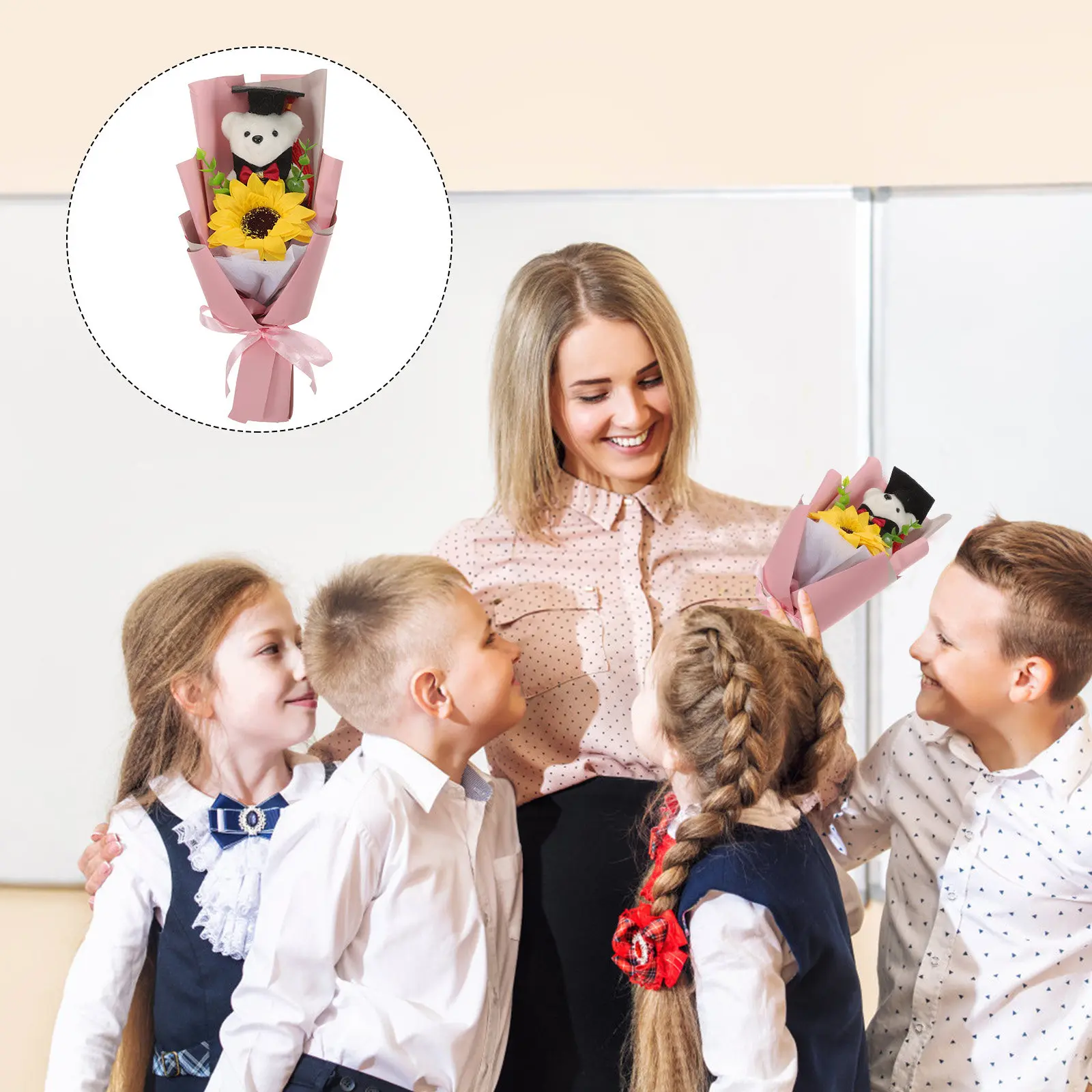 Graduation Bear Bouquet Sunflower Style Artificial Flower Arrangement Premium Texture Lightweight Decor Gift for Graduation
Graduation Bear Bouquet Sunflower Style Artificial Flower Arrangement Premium Texture Lightweight Decor Gift for Graduation