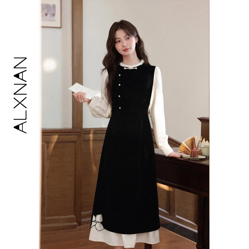 ALXNAN Plus Size Women's Dress New Chinese Style Vintage Fake Two Piece Long Sleeve Autumn Winter Party Dress for Ladies D58773
ALXNAN Plus Size Women's Dress New Chinese Style Vintage Fake Two Piece Long Sleeve Autumn Winter Party Dress for Ladies D58773
