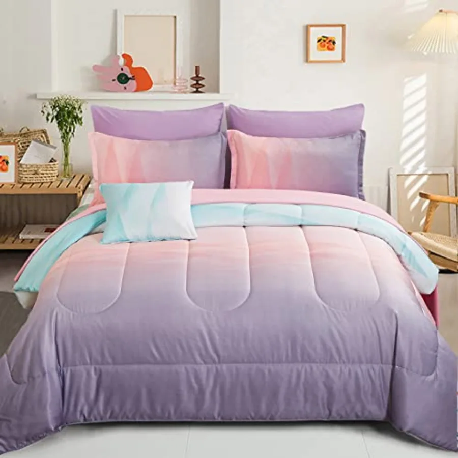 Reversible Girls Comforter Set Size Colorful Ombre Rainbow Bedding Set 7 Pieces Bed in A Bag for Teen Girls Women 1 Comforter 1
Reversible Girls Comforter Set Size Colorful Ombre Rainbow Bedding Set 7 Pieces Bed in A Bag for Teen Girls Women 1 Comforter 1