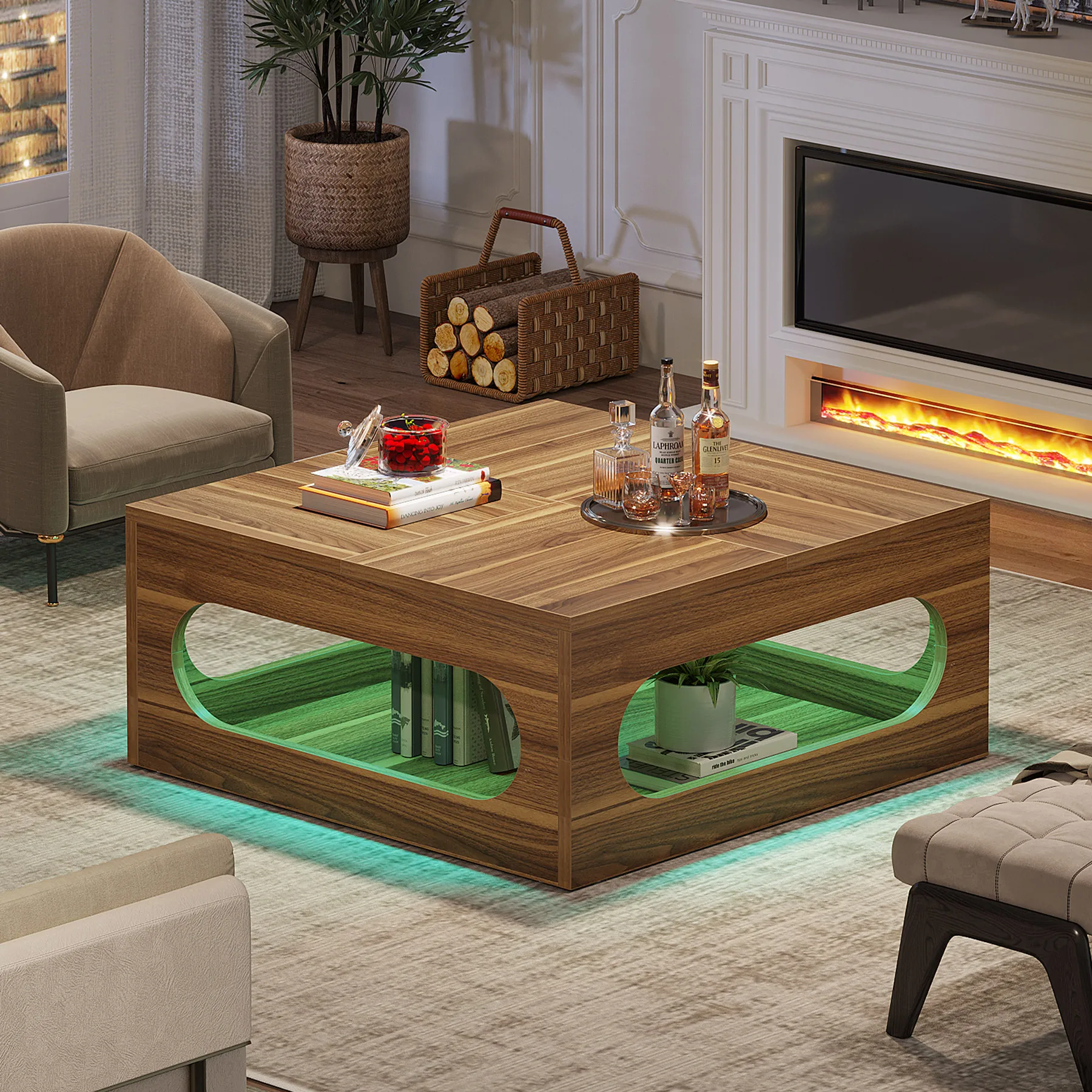 Factory Manufacturer Wood Coffee Table Cabinet 2-Tier Coffee Table Modern Wood Square Center Tea Table with LED Strip Light
Factory Manufacturer Wood Coffee Table Cabinet 2-Tier Coffee Table Modern Wood Square Center Tea Table with LED Strip Light