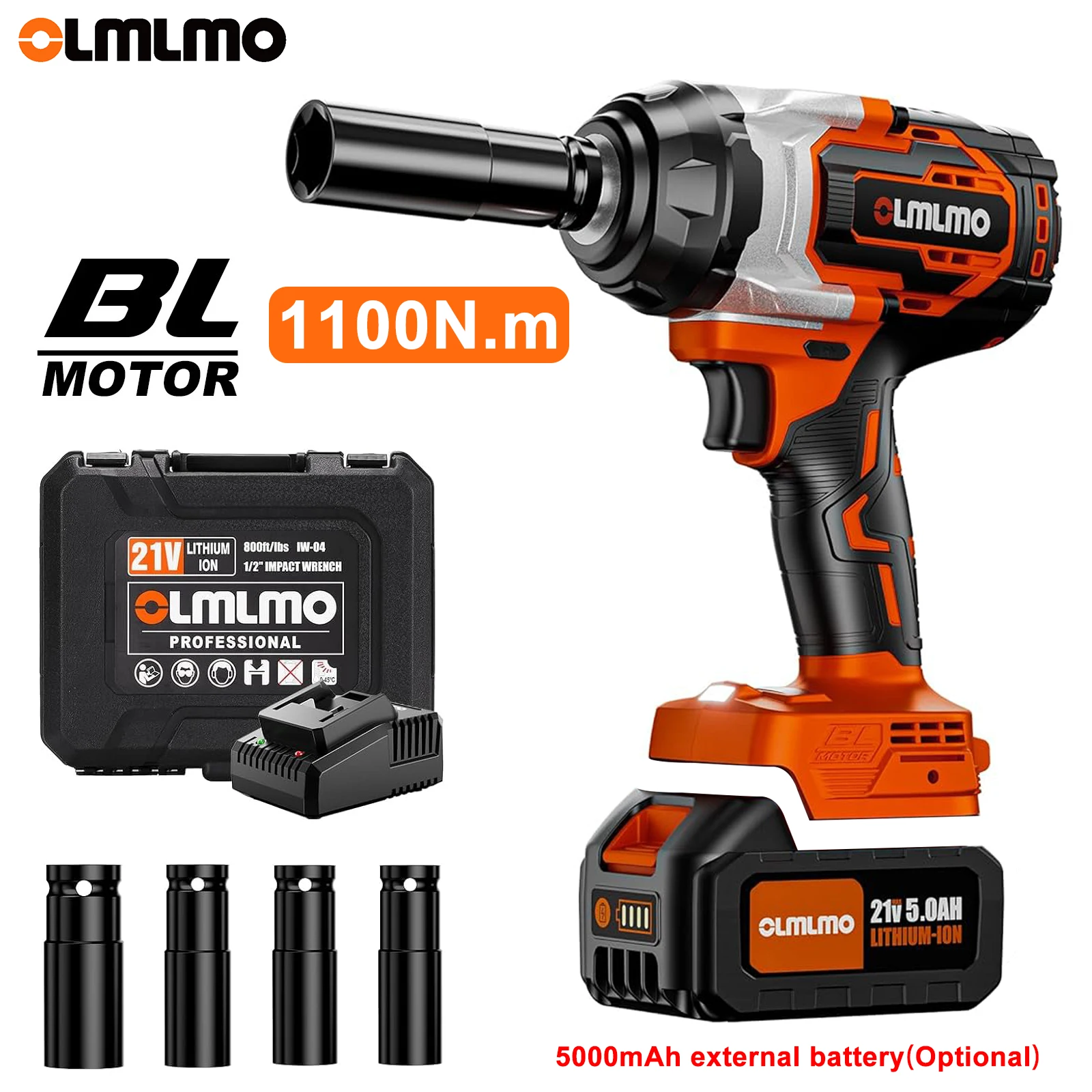 OLMLMO IW04 Brushless Electric Impact Wrench 1100N.m High Torque For Tire Changing,With LED Light,Rechargeable External Battery
OLMLMO IW04 Brushless Electric Impact Wrench 1100N.m High Torque For Tire Changing,With LED Light,Rechargeable External Battery