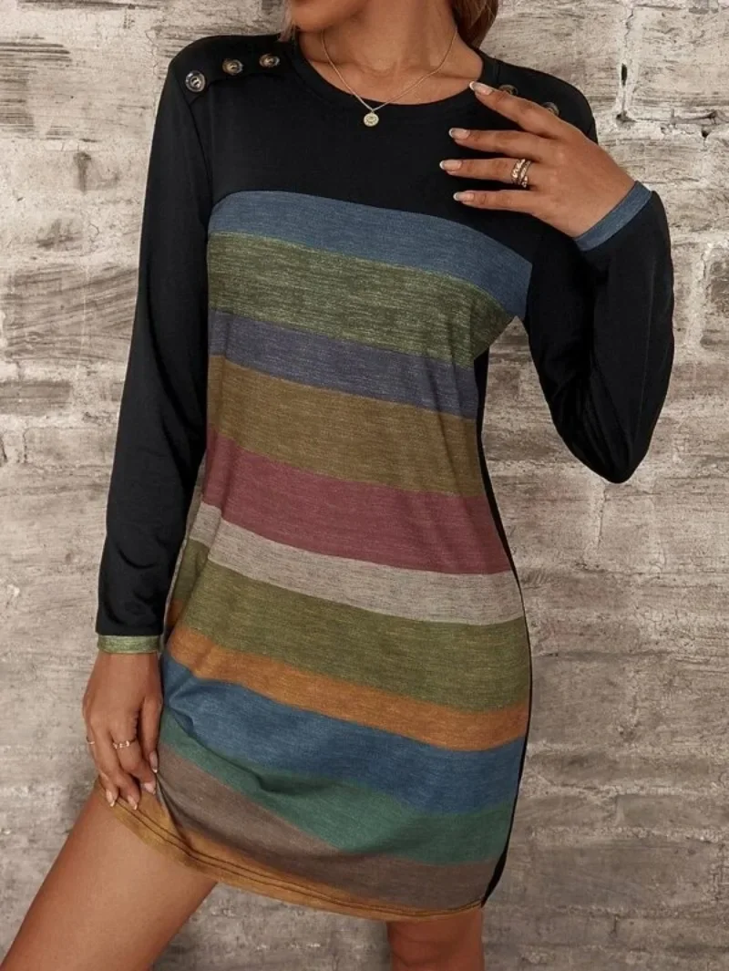 Autumn Womens Dresses Printed Round Neck Long Sleeve Casual Dress for Women
Autumn Womens Dresses Printed Round Neck Long Sleeve Casual Dress for Women