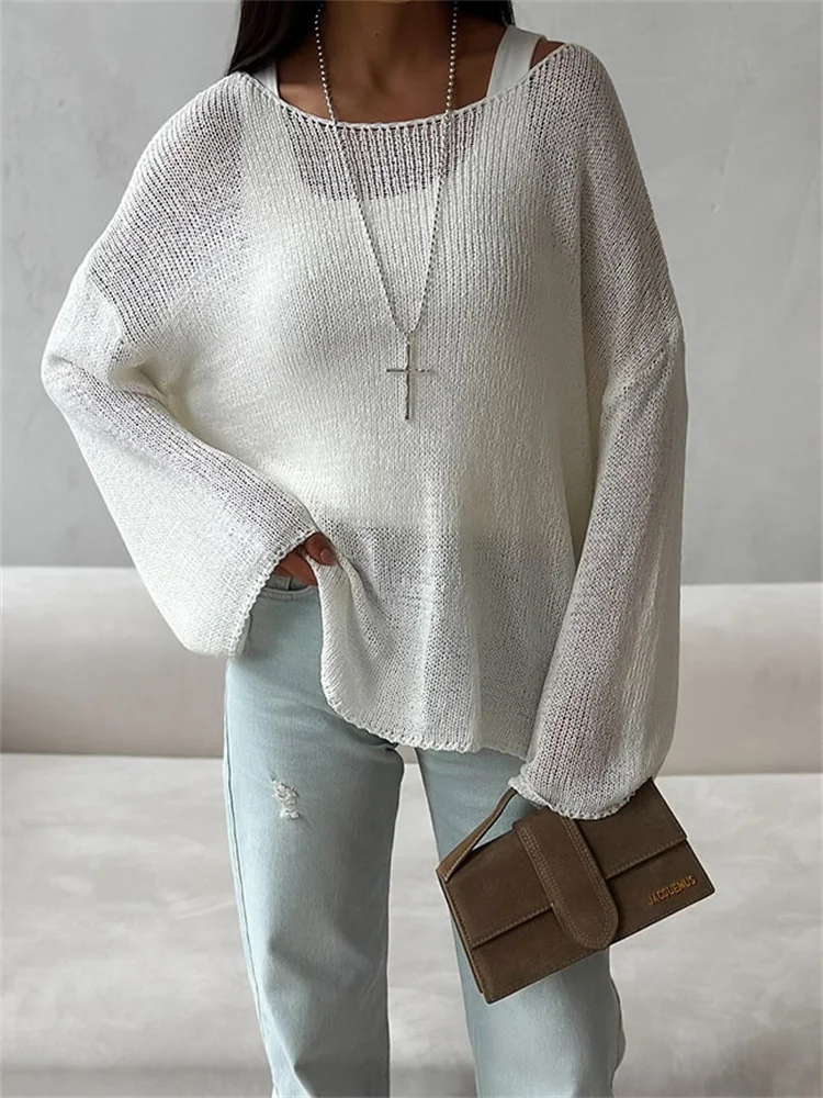 Tossy Spring Knit Sweater Pullover For Women Hollow Out Long Sleeve See-Through Loose Patchwork Top Female Knitwear Pullover New
Tossy Spring Knit Sweater Pullover For Women Hollow Out Long Sleeve See-Through Loose Patchwork Top Female Knitwear Pullover New