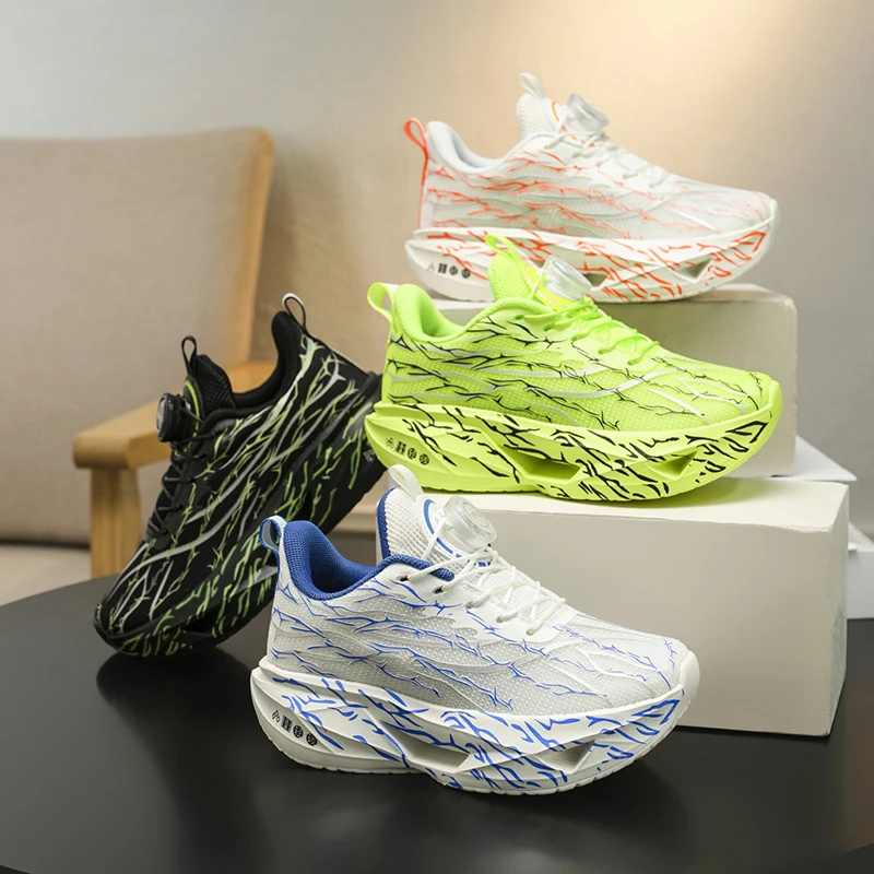 Kids Lightning Print Rotating Buckle Running Shoes, Breathable Mesh Upper, Shock-absorbing Thick Sole Sport Trainers
Kids Lightning Print Rotating Buckle Running Shoes, Breathable Mesh Upper, Shock-absorbing Thick Sole Sport Trainers