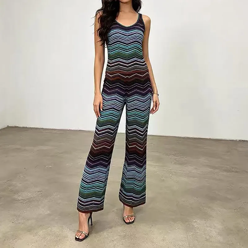 2026 New Arrival: Stretch-Fit Sleeveless Top and Metallic-Yarn Blend Pants, Colorful Striped Pantsuit, Women's Two-Piece Set,y2k
2026 New Arrival: Stretch-Fit Sleeveless Top and Metallic-Yarn Blend Pants, Colorful Striped Pantsuit, Women's Two-Piece Set,y2k