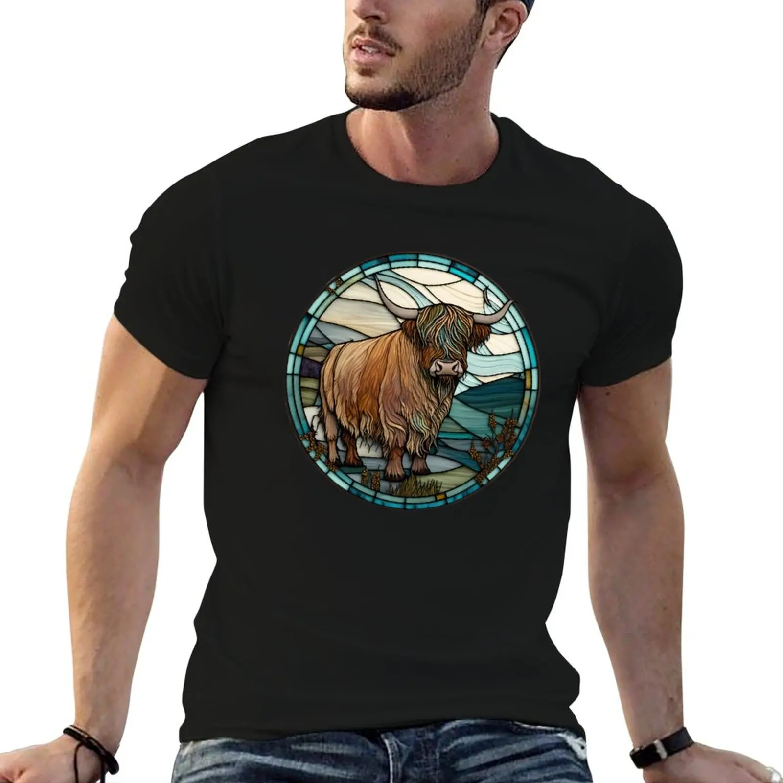 Highland Cow from Scotland in Stained Glass Scottish Hairy Cow Longhorn T-Shirt oversized graphic tee t shirts for men graphic
Highland Cow from Scotland in Stained Glass Scottish Hairy Cow Longhorn T-Shirt oversized graphic tee t shirts for men graphic