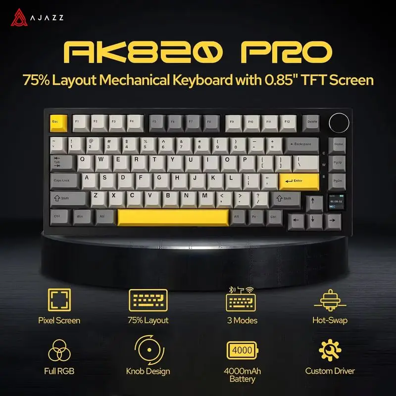 Ajazz AK820/AK820Pro Gaming Mechanical Keyboard Bluetooth 5.1/Wireless/C-Wired Customized Keyboard with Knob Hot Swapping Gasket
Ajazz AK820/AK820Pro Gaming Mechanical Keyboard Bluetooth 5.1/Wireless/C-Wired Customized Keyboard with Knob Hot Swapping Gasket