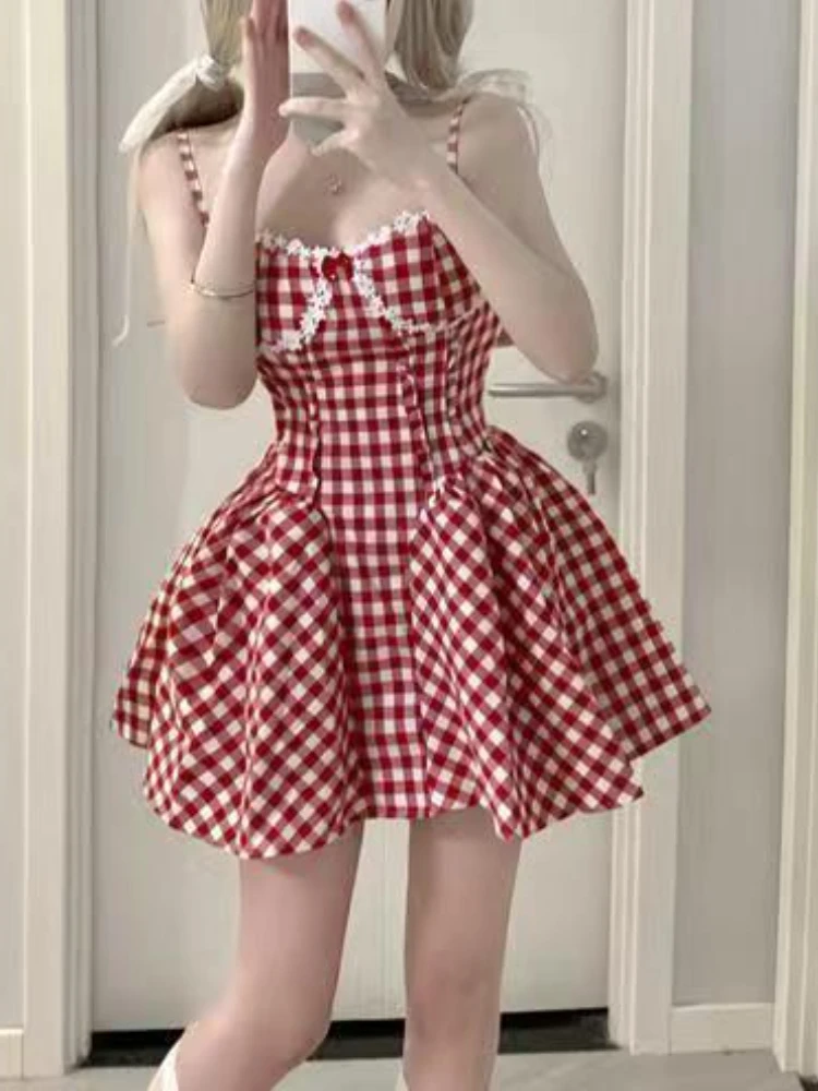 Summer French Ballet Plaid Mini Dress Women Sweet Sleeveless Y2k Evening Party Dress Female Korean Fairy Kawaii Strap Dress 2024
Summer French Ballet Plaid Mini Dress Women Sweet Sleeveless Y2k Evening Party Dress Female Korean Fairy Kawaii Strap Dress 2024