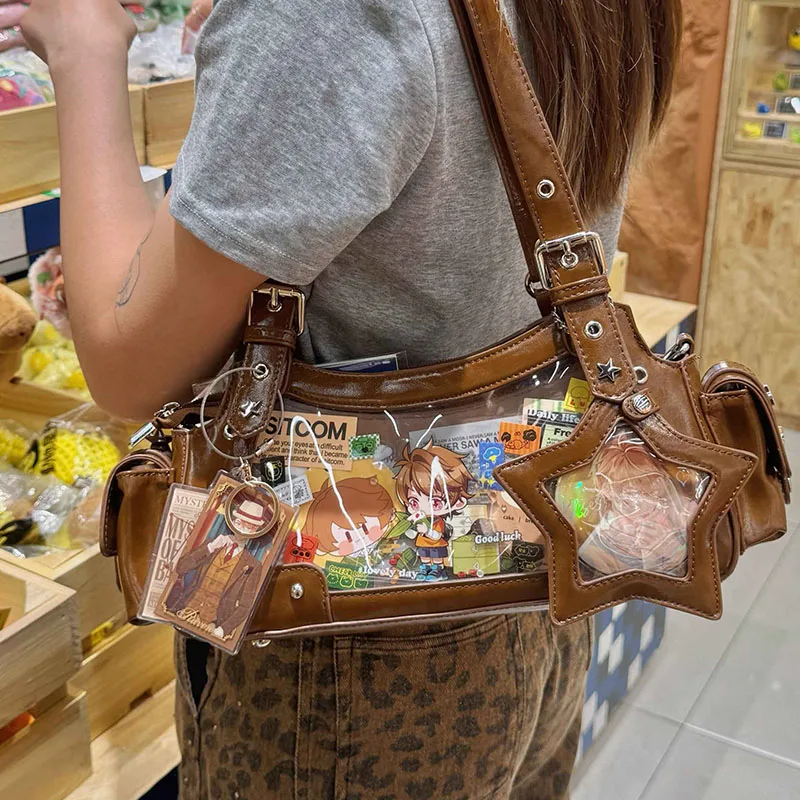 Motorcycle Style Itabag Vintage Women'S Y2k Underarm Bag Small Crossbody Ita Bag With Transparent Window For Anime Badge Display
Motorcycle Style Itabag Vintage Women'S Y2k Underarm Bag Small Crossbody Ita Bag With Transparent Window For Anime Badge Display