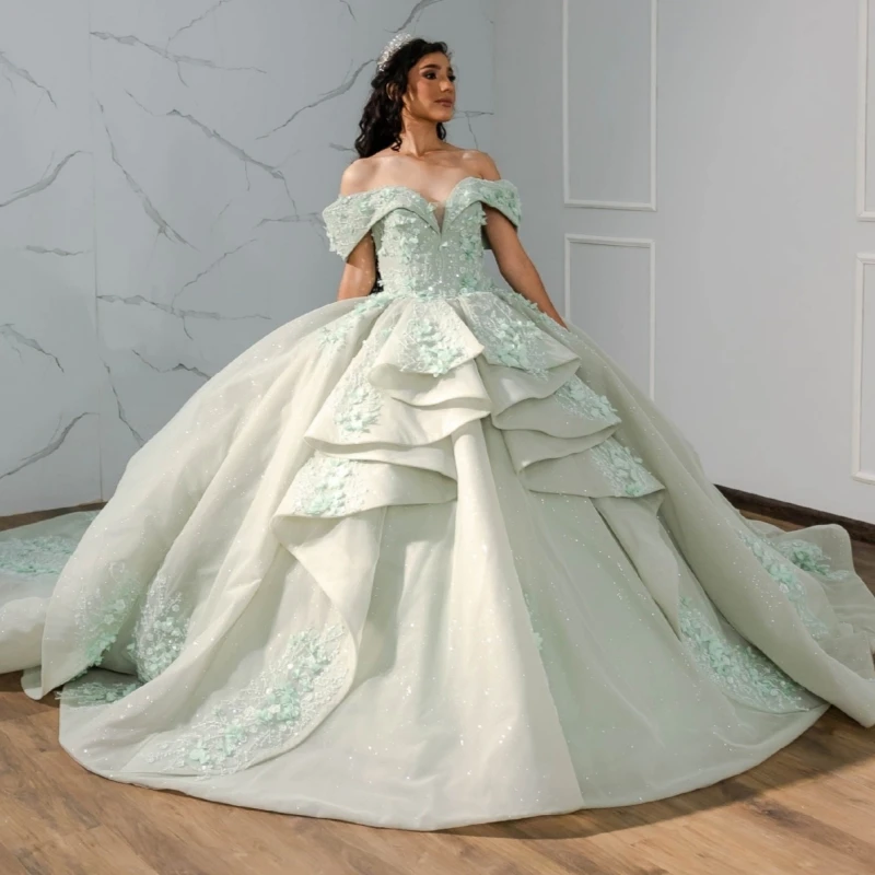 Light Green Shiny Quinceanera Dresses Off The Shoulder Applique Lace Beading Crystal Corset Tull Party Birthday Sweet 16 Dress
Light Green Shiny Quinceanera Dresses Off The Shoulder Applique Lace Beading Crystal Corset Tull Party Birthday Sweet 16 Dress