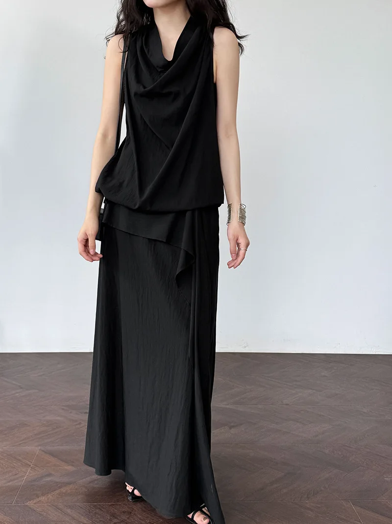 Tank Skirt Silk Women Two Piece Set Swinging Collar Top Sleeveless Vest And Paired Maxi Skirt
Tank Skirt Silk Women Two Piece Set Swinging Collar Top Sleeveless Vest And Paired Maxi Skirt