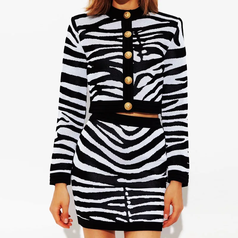 New Zebra Stripe Women Jersey Long Sleeve Gold Button Top Skirt Set 31908
New Zebra Stripe Women Jersey Long Sleeve Gold Button Top Skirt Set 31908