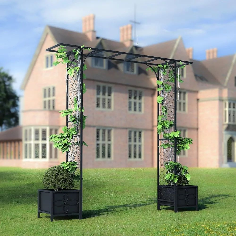 Metal Garden Arbor with Planters, 83.5'' High x 90.5'' Wide, Outdoor Arch for Climbing Plant, Decorations Pergola
Metal Garden Arbor with Planters, 83.5'' High x 90.5'' Wide, Outdoor Arch for Climbing Plant, Decorations Pergola