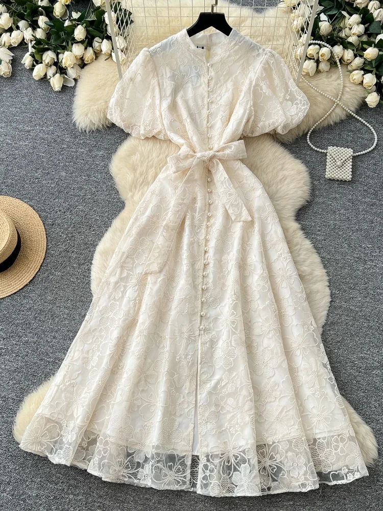 Korean Style High Waist Lace Embroidery Dress Women's Commute Elegant Long A-Line Skirt Summer Season Polyester Fiber
Korean Style High Waist Lace Embroidery Dress Women's Commute Elegant Long A-Line Skirt Summer Season Polyester Fiber