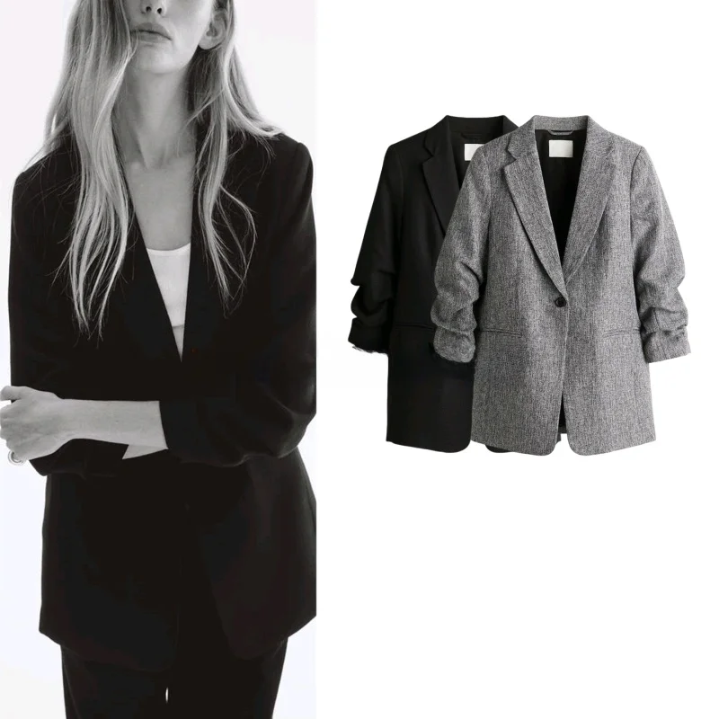 Autumn New Women's Casual Long Jaet Seven-Quarter Sve Flat Notch Collar Pleated Decorated Suit Outerwear 287882
Autumn New Women's Casual Long Jaet Seven-Quarter Sve Flat Notch Collar Pleated Decorated Suit Outerwear 287882