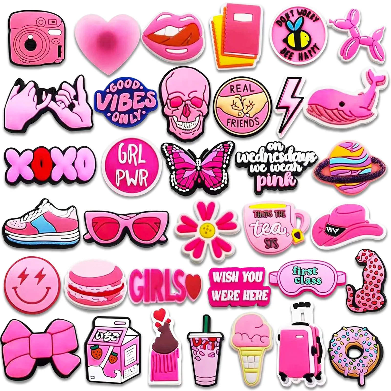 35Pcs Pink Series Shoe Charms For Clogs Shoe DIY Decoration Premium Quality Popular Charms Accessories Bubble Slides Sandals, PV
35Pcs Pink Series Shoe Charms For Clogs Shoe DIY Decoration Premium Quality Popular Charms Accessories Bubble Slides Sandals, PV