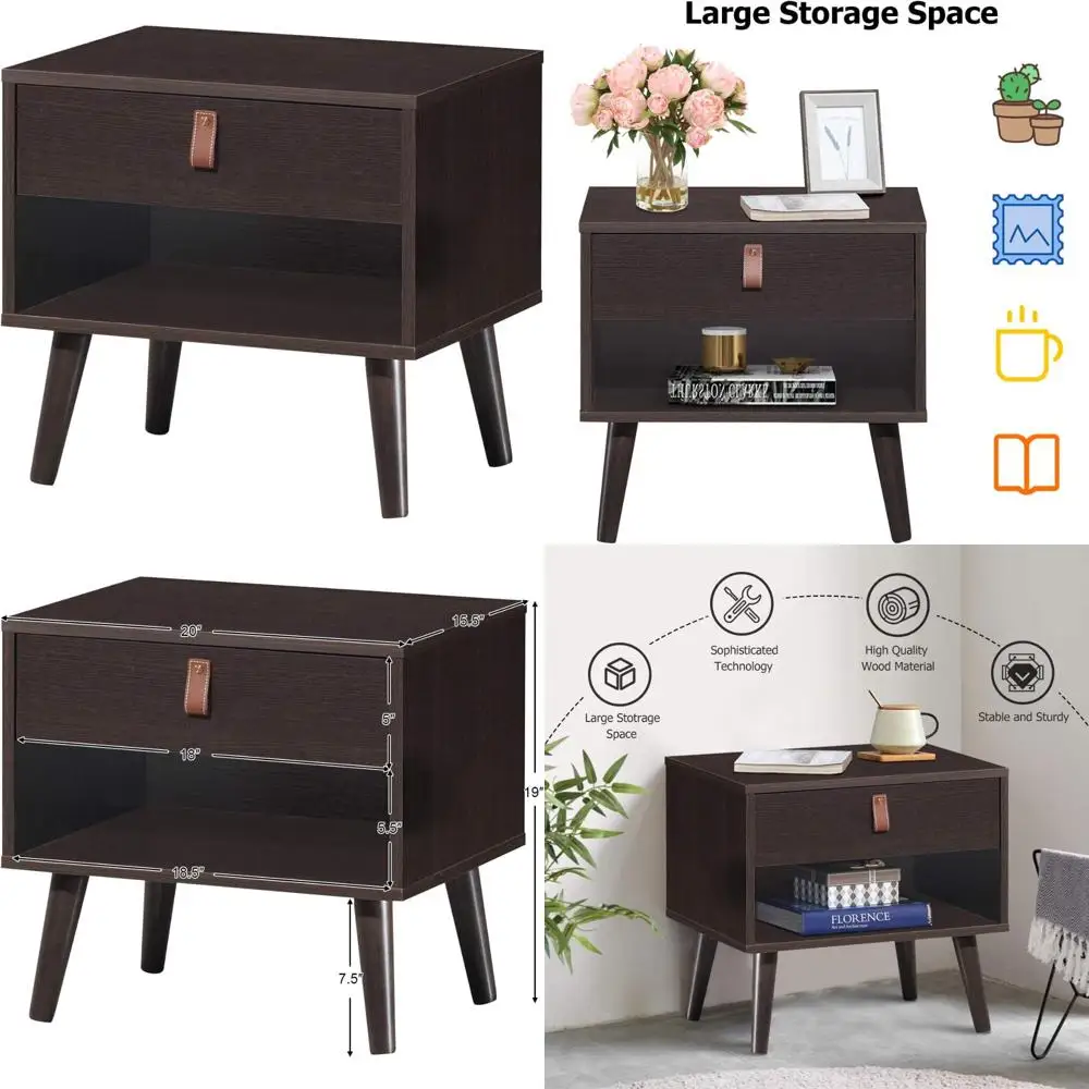 Mid-Century Wooden Nightstand with Drawer and Shelf, Sofa Side Table for Bedroom and Living Room, Bedside End Table
Mid-Century Wooden Nightstand with Drawer and Shelf, Sofa Side Table for Bedroom and Living Room, Bedside End Table
