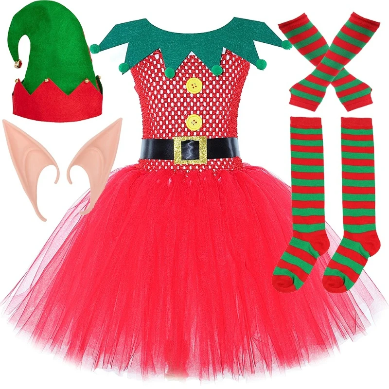 Red Christmas Elf Tutu Dress for Girls Xmas Carnival Party Costumes for Kids New Years Clothes Children Outfit with Elves Ears
Red Christmas Elf Tutu Dress for Girls Xmas Carnival Party Costumes for Kids New Years Clothes Children Outfit with Elves Ears