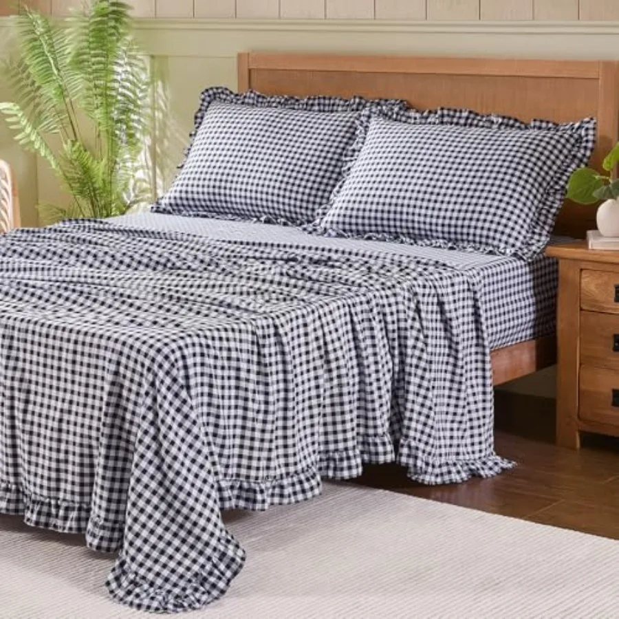 Комплект постельного белья Gingham: легкие, супермягкие простыни из микрофибры с начесом в клетку, с глубоким карманом 16 дюймов, 4 предмета, с оборками, в стиле фермерского дома
Комплект постельного белья Gingham: легкие, супермягкие простыни из микрофибры с начесом в клетку, с глубоким карманом 16 дюймов, 4 предмета, с оборками, в стиле фермерского дома