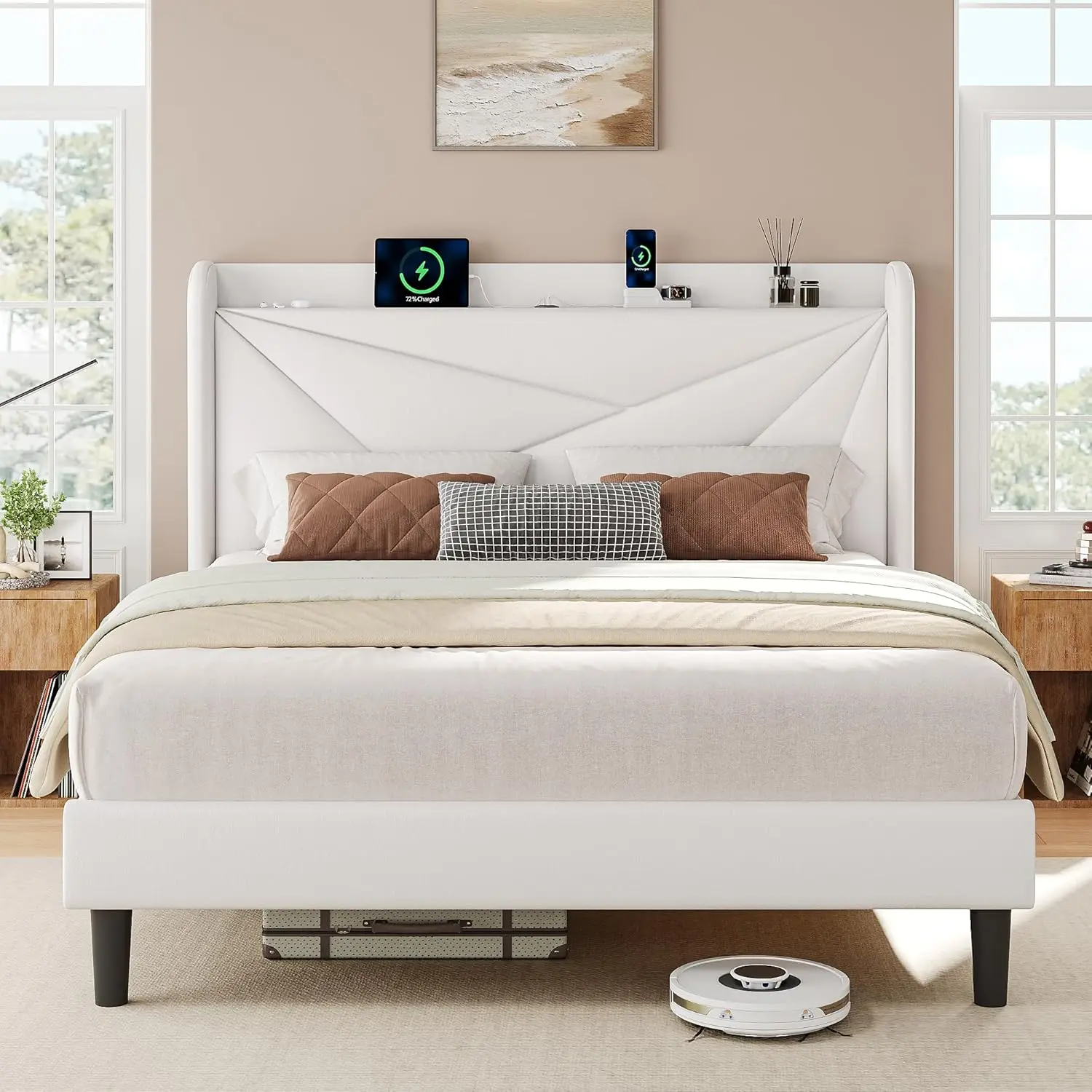 Queen Size Bed Frame with Charging Station, Velvet Platform Bed Frame with Wingback Upholstered Headboard, Solid, Customized
Queen Size Bed Frame with Charging Station, Velvet Platform Bed Frame with Wingback Upholstered Headboard, Solid, Customized