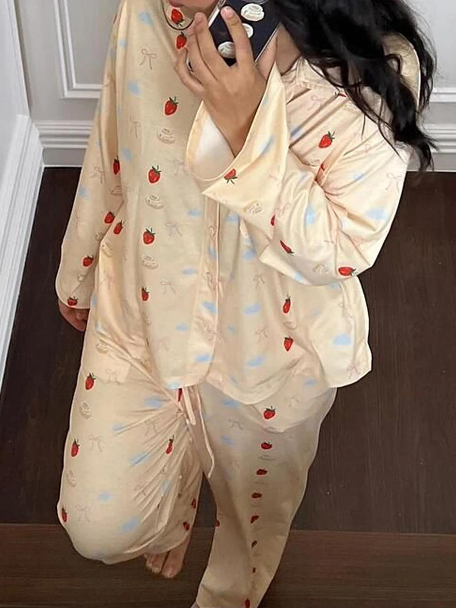 Women's Pyjama Sets Strawberry Print Button Down Long Sleeve Shirts Tops Pants 2pcs Loungewear Outfits Pjs Sleepwear
Women's Pyjama Sets Strawberry Print Button Down Long Sleeve Shirts Tops Pants 2pcs Loungewear Outfits Pjs Sleepwear