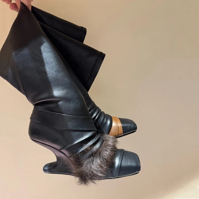 Square Toe Irregular Sculptural Wedge Heel Knee High Boots Woman 2026 Peep Toe Ruched Slouch Booties High Heel Long Boots
Square Toe Irregular Sculptural Wedge Heel Knee High Boots Woman 2026 Peep Toe Ruched Slouch Booties High Heel Long Boots