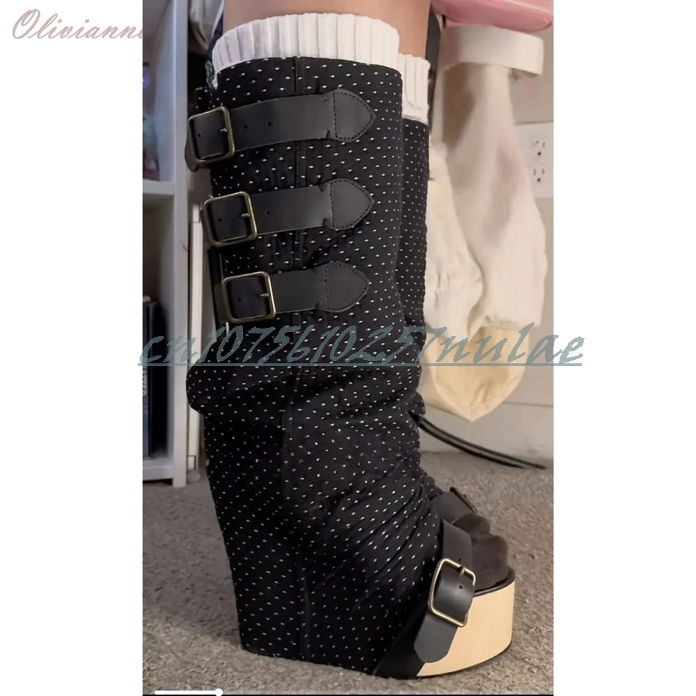 Retro Style Black Dot Print Mid Calf Boots Buckle Belts Open Toe Wedges High Heel Fashion Sexy Women Shoes Zapatos Para Mujere
Retro Style Black Dot Print Mid Calf Boots Buckle Belts Open Toe Wedges High Heel Fashion Sexy Women Shoes Zapatos Para Mujere