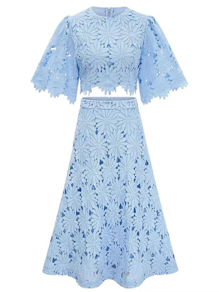 Embroidery 2 Piece Matching Set Woman Outfit For Summer Crochet Sexy Crop Top A Line Midi Hollow Out Skirts Suits Female Beach
Embroidery 2 Piece Matching Set Woman Outfit For Summer Crochet Sexy Crop Top A Line Midi Hollow Out Skirts Suits Female Beach