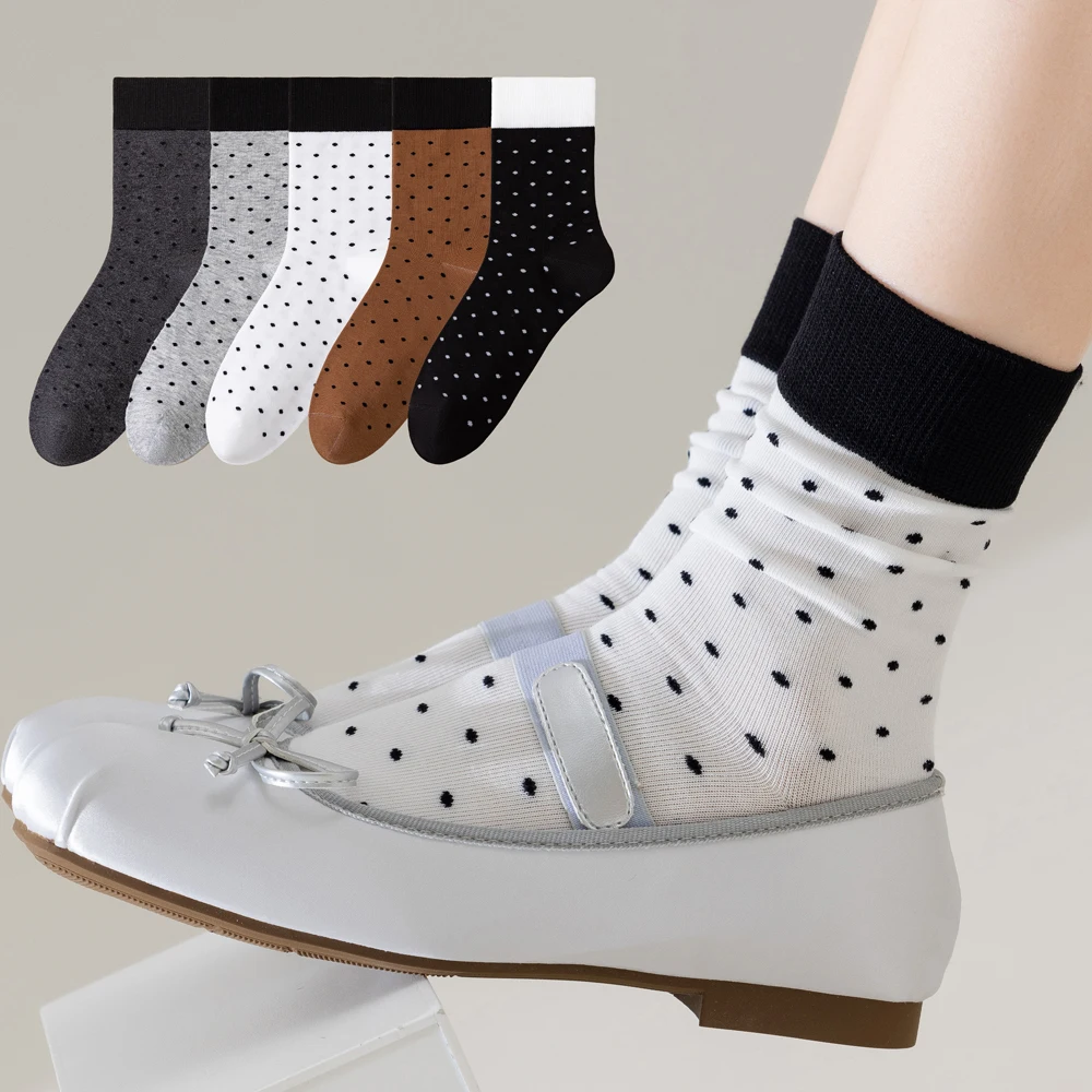 3 Pairs Stylish Women's Airy Polka Dot Crew Socks - Odor-Free & Stretch Comfort, Slimming Thin Design for All-Day Casual Wear
3 Pairs Stylish Women's Airy Polka Dot Crew Socks - Odor-Free & Stretch Comfort, Slimming Thin Design for All-Day Casual Wear