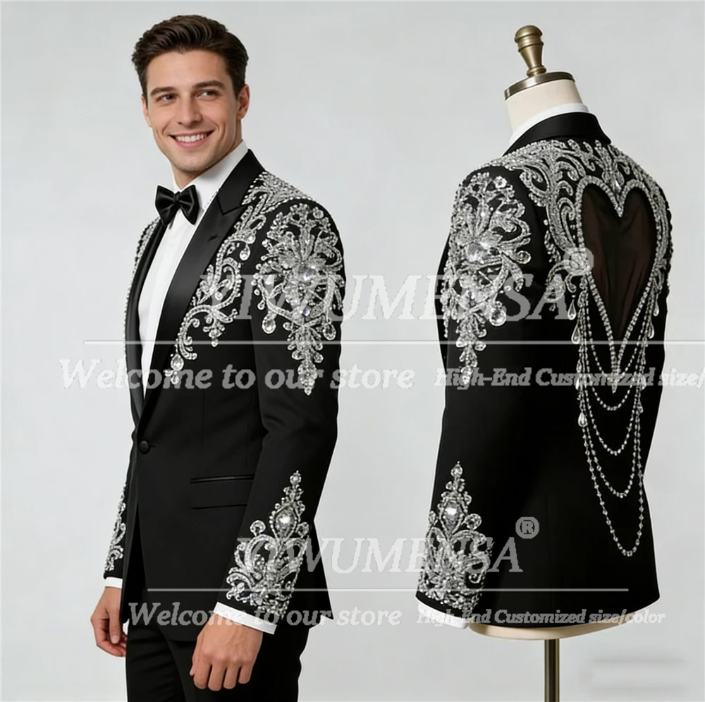 Male Fashion Jewelry Stones Suits Attire For Wedding Cut-Out Back Jacket Pants 2 Piece Groom Tuxedos Terno Masculinos Completo
Male Fashion Jewelry Stones Suits Attire For Wedding Cut-Out Back Jacket Pants 2 Piece Groom Tuxedos Terno Masculinos Completo