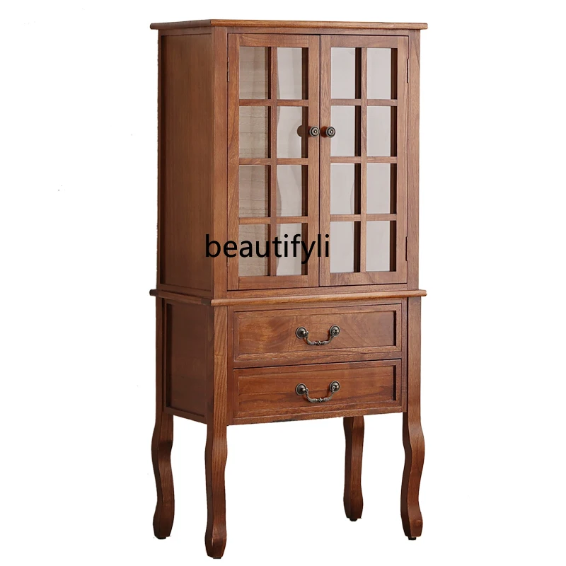 American retro wine cabinet living room storage display cabinet with door against wall solid wood bookcase
American retro wine cabinet living room storage display cabinet with door against wall solid wood bookcase