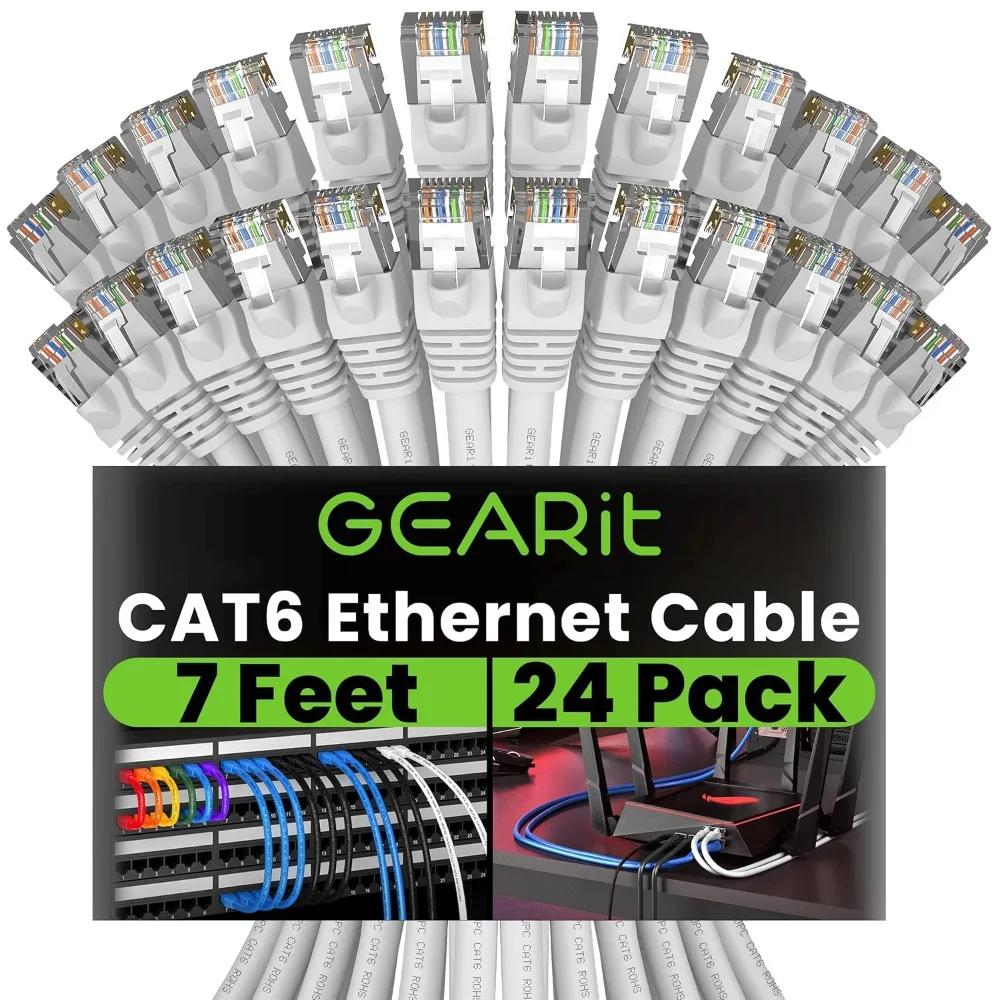 Ethernet-кабель Cat 6 (2 шт. в упаковке 7 футов) Сетевой патч Cat6, 10 Гбит/с, RJ45, шнур Snagless, позолоченные разъемы, Интернет для ПК
Ethernet-кабель Cat 6 (2 шт. в упаковке 7 футов) Сетевой патч Cat6, 10 Гбит/с, RJ45, шнур Snagless, позолоченные разъемы, Интернет для ПК